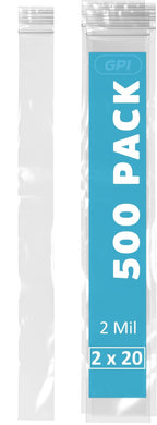 2" x 20" Super Extra Long Zip Bags, 500 Pack, Clear Plastic Reclosable Zip Baggies, 2 Mil Thick, Resealable Poly Bags for Packaging Insence, Necklaces & Jewelry. GPI