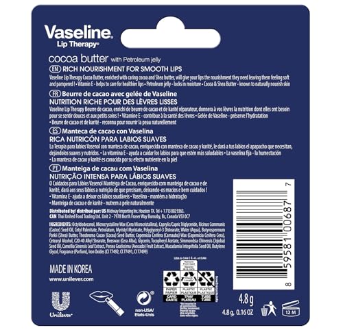 Vaseline Lip Therapy Cocoa Butter Lip Balm, 6 Pack