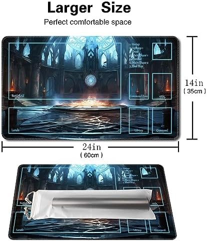 MTG Playmat Size 24x14in Free Storage Bags Non-Slip Backing Printing, Ideal for Card Game Enthusiasts TCG Playmat (with Zone,Pitch Black Church)