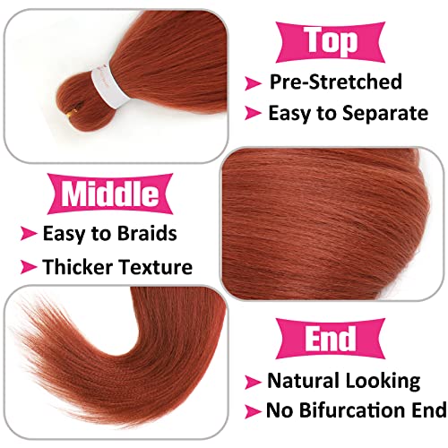 Unionbeauty Pre Stretched Braiding Hair 26 Inch 8 Packs Crochet Hair Copper Red Crochet Braiding Hair for Box Braids Dark Ginger Yaki Texture Hair Hot Water Setting Crochet Braid Hair Extension (350#)