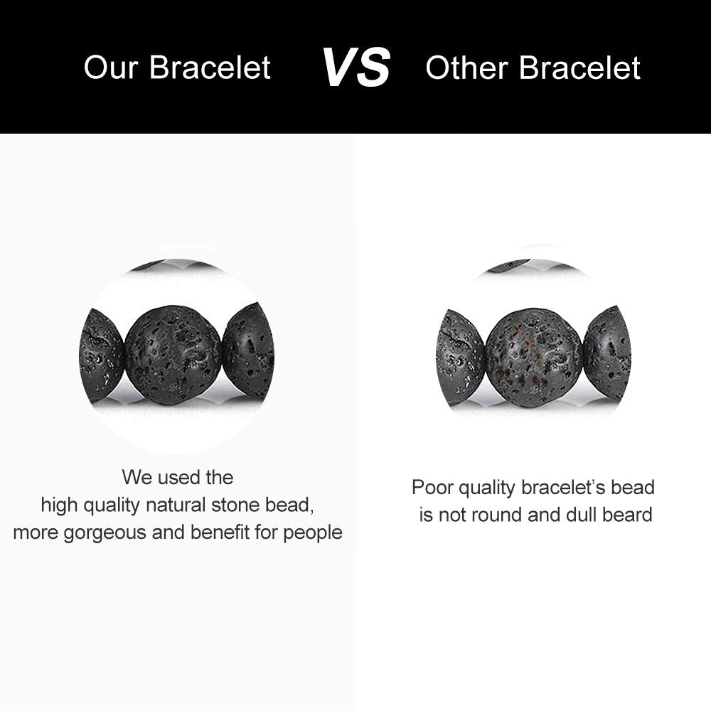 M MOOHAM Mens Beaded bracelets set, Natural Black Lava Rock Stone Bracelet