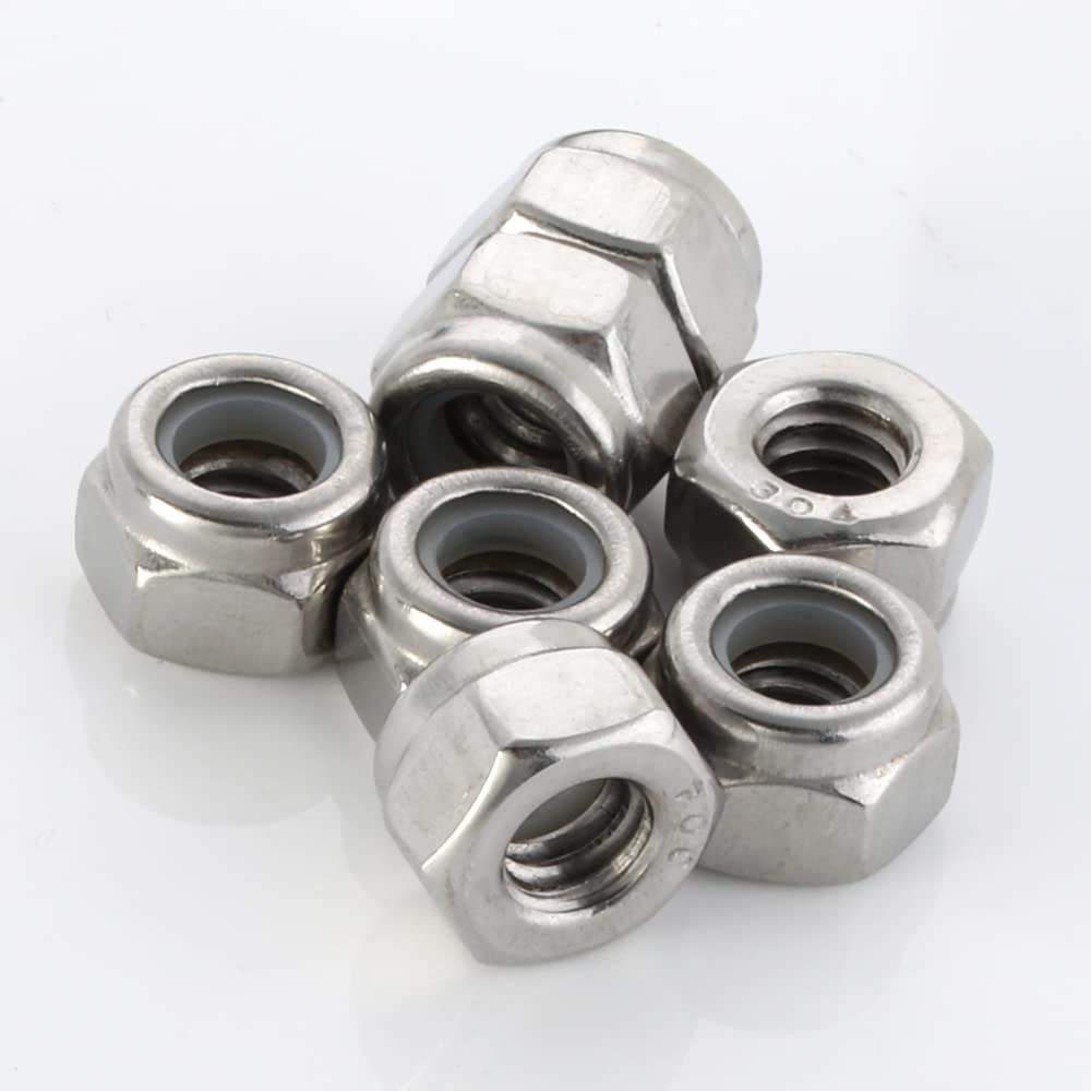 MewuDecor #10 32 Nylon Insert Hex Lock Nuts Locknuts, 304 Stainless Steel 18-8, Bright Finish, 50 PCS