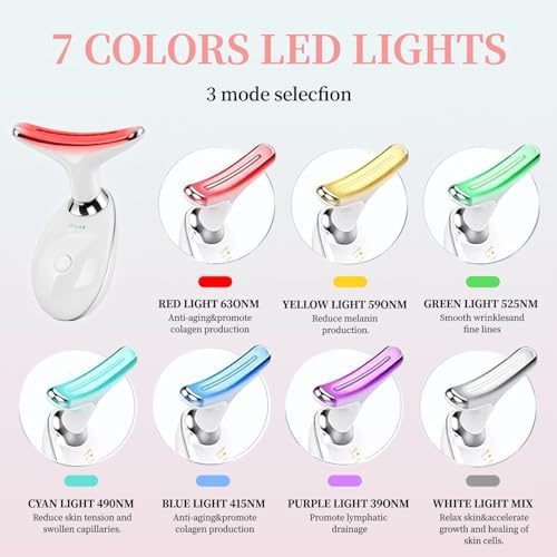Red-Light-Therapy-for-Face and Neck, Face 𝖲 culpting Wand with 7 Color, Anti 𝖶rinkles Facial Massager for Face and Neck Tool for Skin Care (White)