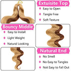 COOKOO 9 Packs Body Wave Braiding Hair 14 Inch Pre Feathered Mix Blond and Brown Bouncy Braiding Hair French Curl Wavy Braids Ocean Deap Twist Synthetic Hair for Boho Box Braids(27M30#)