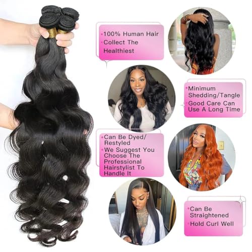 Human Hair Body Wave 3 Bundles 18 20 22 12A Grade 100% Unprocessed Brazilian Virgin Human Hair Body Weave Bundles Double Weft Human Hair Extensions Natural Color for Black Women