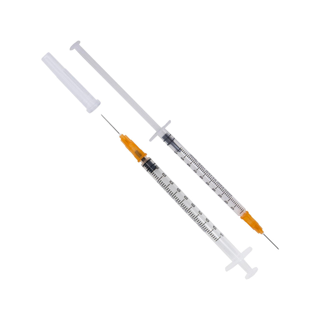 Generic 100 Pack, 1mL Tuberculin Syringes with Needle Luer Slip Syringe Individually Packaged (1mL, 25G x 5/8in), Clear