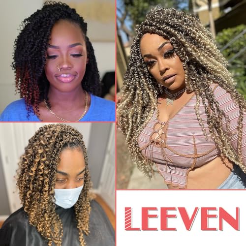 Leeven Passion Twist Crochet Hair 14 Inch Boho Style 8 Packs Ombre Burgundy Pre Twisted Goddess Twist Pre Looped Red Bomb Twists Curly Ends Synthetic Braids for Women Girl #TBUG