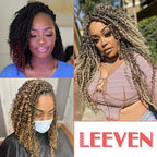 Leeven Passion Twist Crochet Hair 14 Inch Boho Style 8 Packs Ombre Burgundy Pre Twisted Goddess Twist Pre Looped Red Bomb Twists Curly Ends Synthetic Braids for Women Girl #TBUG