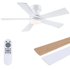 BYKISTOK 46" Flush Mount Ceiling Fan with Lights - White Modern Fan Light with Reversible Mute Motor, 3CCT Dimmable, Wind Speeds Adjustable, Low Profile Light Fixure for Indoor Use, Bedroom