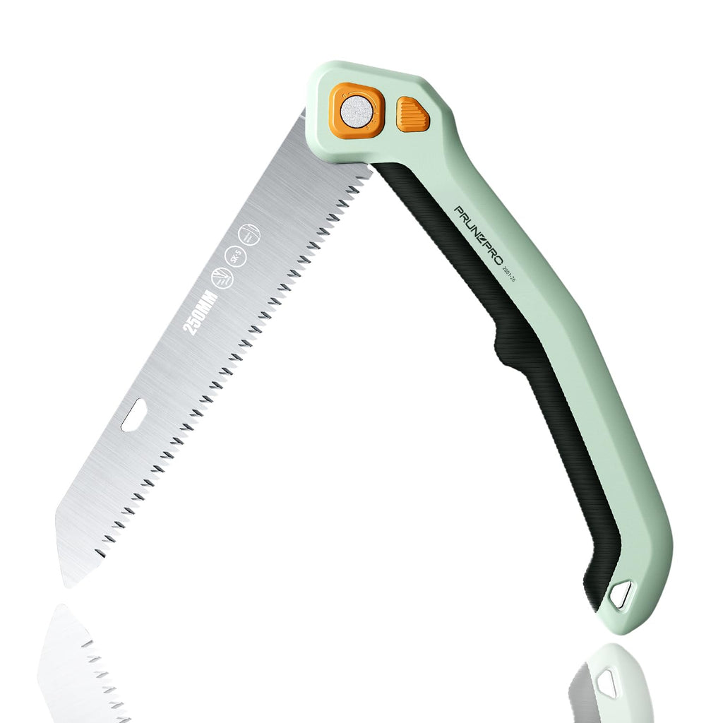 PrunePro® Folding Pruning Saw, 9.5 Inch Super Sharp SK5 Triple-Cut Blade, 3 Adjustable Cutting Angles, Ergonomic Non-Slip Grip, Lightweight, Portable Hand Saw for Tree Trimming, Camping, Gardening
