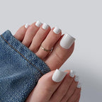 BTArtbox Press On Toenails - Real Square Opaque White Toe Nail Press Ons with Glue for Women, Fake Toe Nail Tips in 15 Sizes - 30 Toenails Kit, Ivory White