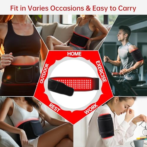 Red Light Therapy for Body, 660nm&850nm Red Light Therapy Belt, 5 Gears 9 Timers Remote Control, Near Infrared Light Therapy Belt Wrap with Pulse for Back Waist Muscle Pain Relief