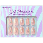 BTArtbox Press On Nails Medium- Christmas Supremely Fit & Natural Soft Gel Glue On Nails with Nail Glue, Reusable Stick On Nails in 15 Sizes - 30 Fake Nails Kit, Pink Sparkle