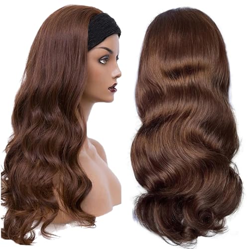 Headband Wig Human Hair Body Wave 26 Inch Chocolate Brown Glueless None Lace Front Wig Brazilian Virgin Human Hair Wigs Wear and Go Wigs for Black Women 150% Density Wigs