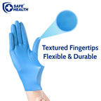 Safe Health Nitrile Exam Gloves – Small, Latex-Free, Powder-Free, Box of 100, 3.5 mil Blue Disposable Gloves, Textured Fingertips – Medical Grade, Food, Cleaning, Tattoo Use