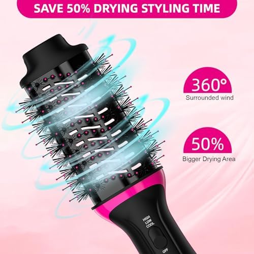 Plus 2.0 Dual Voltage Hair Dryer Brush with European Plug, Blow Dryer Brush for European Travel 125V - 240V One Step Hair Dryer and Styler Volumizer with Negative Ion Anti-frizz Styling Brush