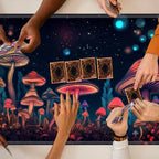 for MTG Playmat TCG Board Game Mat Plus 50 Pcs Card Sleeves, 24 x 14 Table Mats Neon Mushroom Game Mousepad with Soft Surface Non-Slip Base for MTG Trading Card Game Playmats