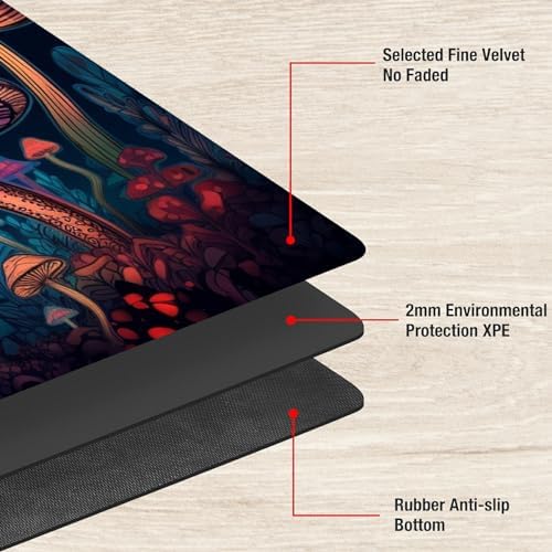 for MTG Playmat TCG Board Game Mat Plus 50 Pcs Card Sleeves, 24 x 14 Table Mats Neon Mushroom Game Mousepad with Soft Surface Non-Slip Base for MTG Trading Card Game Playmats