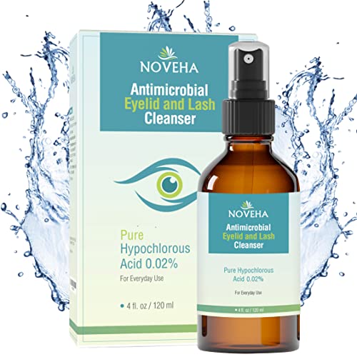 NOVEHA Eyelid and Lash Cleanser - Fast Acting Soothing Formula, Effective Relief from Irritation, Dry Eyes, Styes, Pure and Gentle Hypochlorous Acid Spray (4 Fl Oz (Pack of 1))