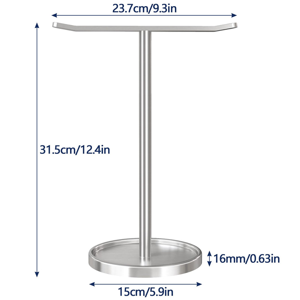 STWWO Hand Towel Holder, Stainless Steel Towel Holder Stand for Bathroom, Kitchen Countertop, T-Shaped Hand Towel Rack Stand, Brushed Nickel