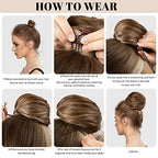 SARLA Drawstring Hair Bun Extension Dark Brown/Golden Synthetic Fake Ballet Bun Hair Piece for Women Girls Lady Updo Donut Chignon