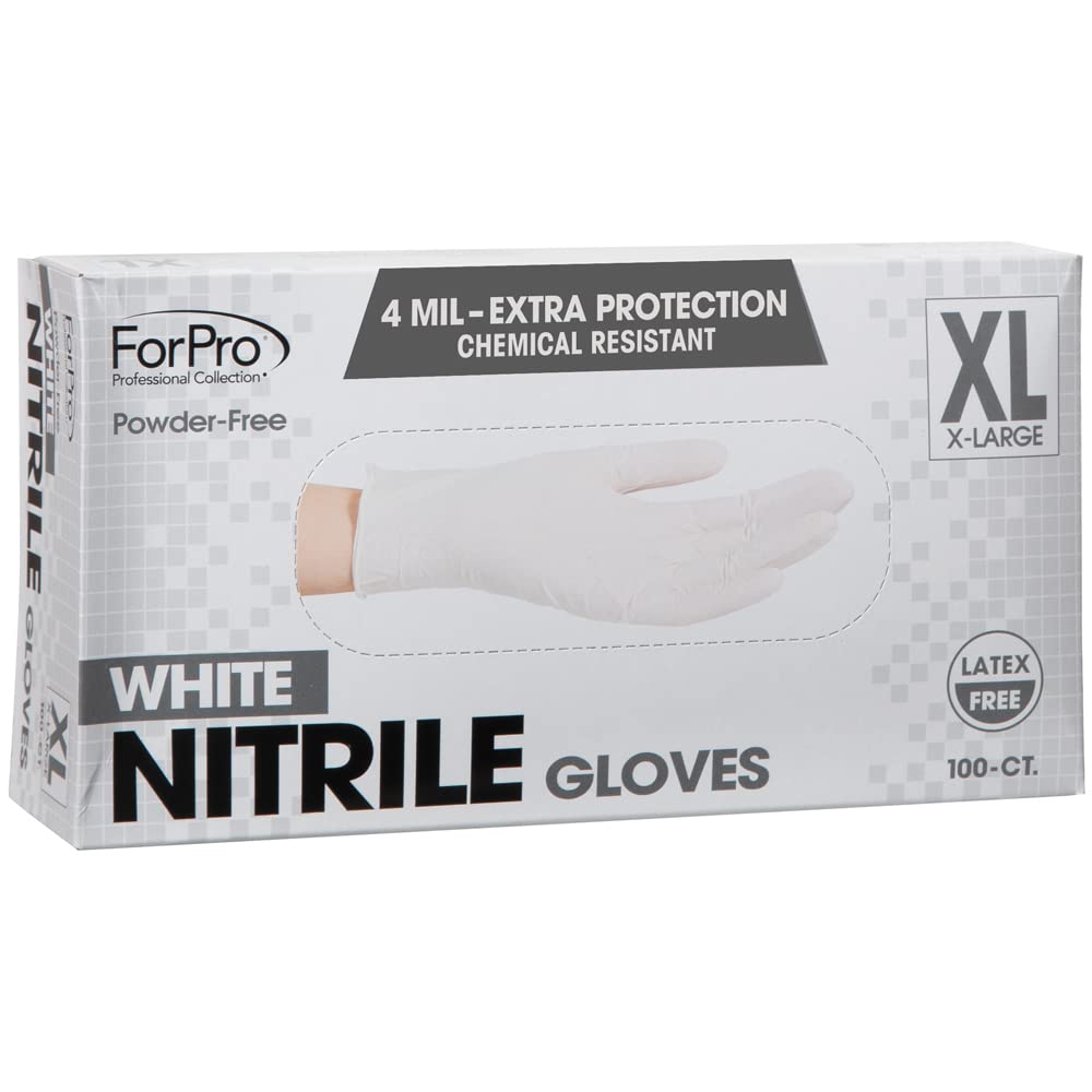 ForPro Disposable Nitrile Gloves, Chemical Resistant, Powder-Free, Latex-Free, Non-Sterile, Food Safe, 4 Mil, White, X-Large, 1000-Count