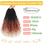 Fulcrum Goddess Box Braids Crochet Hair 12 Inch, 9 Packs Box Braids Crochet Hair for Women, Crochet Braids with Curly Ends (12Inch, 1B/30/613#)