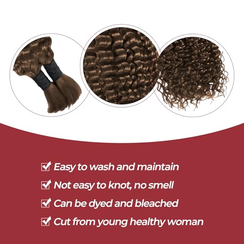 Human Braiding Hair for Boho Braids #4 20 Inch Curly Human Hair for Boho Braids 2 Bundles 100g Boho Hair for Braiding 100% Deep Wave Bulk Human Hair for Boho Knotless Braids (#4,20inch)