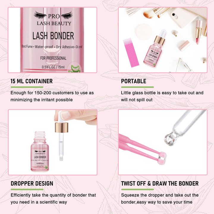 Lash Bonder for Eyelash Extensions Super Bonder Glue Accelerator with 10Pcs cotton swab Lash Extension Sealant Longer Retention Waterproof Oil-proof Special Dropper design for Dose Control(Aloe,15ml)