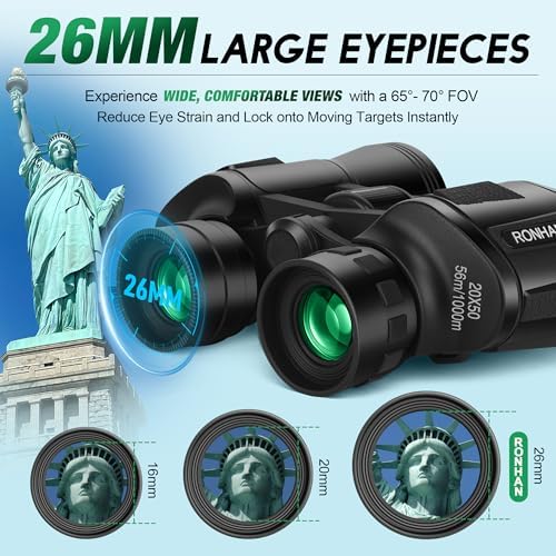 Binoculars for Adults High Powered, Military Compact HD Professional/Daily Waterproof 20x50 Binoculars for Bird Watching Travel Hunting Football Games Stargazing with Carrying Case & Strap