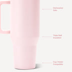 HydroJug Traveler 40oz, Insulated Tumbler with Handle & Straw, Pink Sand