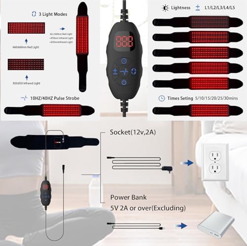 Red Light Therapy Wrap Belt for Body Shoulder Waist Muscle Knee Leg Pain Relief Relax，660nm&850nm Near Infrared Light Therapy Timer Remote Control