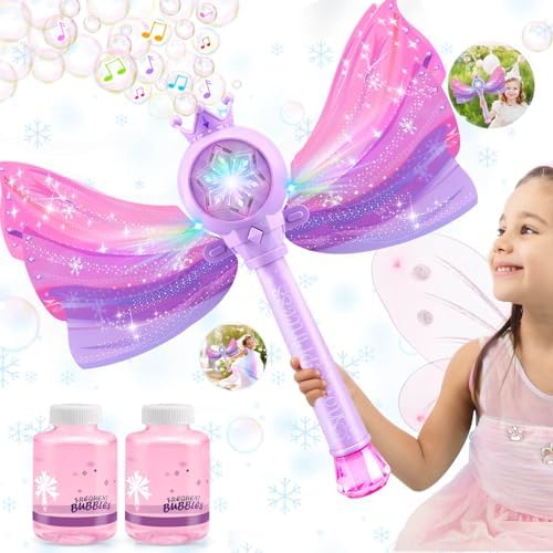 Bubble Wands for Kids Girls - LED Light & Music Bubble Machine: 3 AA Batteries & 2 Bubble Solutions, Outdoor Party Birthday Toys for Toddlers, Gift for 3 4 5 6 7 8 Year Old Girls, Purple