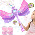 Bubble Wands for Kids Girls - LED Light & Music Bubble Machine: 3 AA Batteries & 2 Bubble Solutions, Outdoor Party Birthday Toys for Toddlers, Gift for 3 4 5 6 7 8 Year Old Girls, Purple
