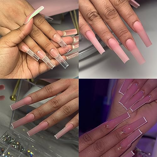 XL Tapered Square Nail Tips No C Curve,500Pcs Clear Medium Half Cover Long Coffin Shaped for Professional Manicure Salon and Home DIY