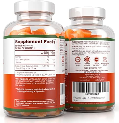 Sugar-Free Pumpkin Seed Oil Gummies (4,000mg/serving) Pumpkin Seed Oil for Hair Growth, Youthful Skin, Prostate Health, Immune & Urinary Tract Support-Natural Source of Essential Fatty Acids-60 Chews
