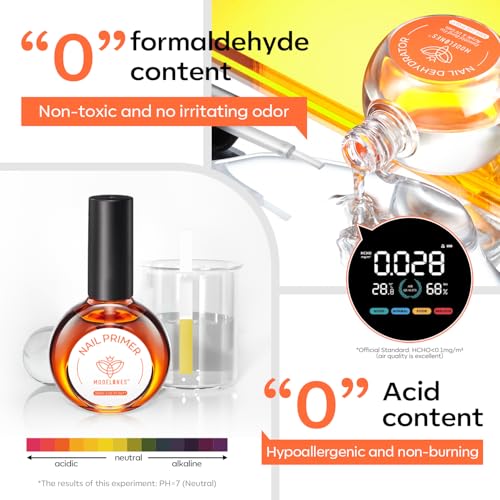 modelones 30 ml Nail Dehydrator and Primer, Acid Free Natural Nail Prep Dehydrate & Bond Primer Kit, Hema-Free Acrylic Nail Supplies Primer Top Coat