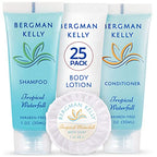 BERGMAN KELLY Hotel Toiletries Bundle (Tropical Waterfall, 1 oz each, 100 Pieces) 4-Piece Set: 25 Round Bar Soap, 25 Shampoo, 25 Conditioner & 25 Body Lotion - Bulk Mini Guest Amenities Supply