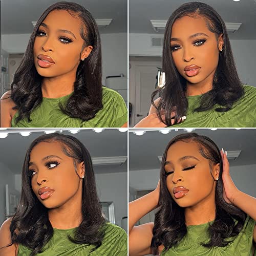 UCUVIC 14 Inch Brazilian Straight Bob Wig Human Hair HD Lace Front Wigs Pre Plucked Glueless Side Part Lace Frontal Bob Wigs 180 Density Ailwelia