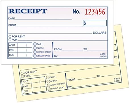 Adams Money and Rent Receipt, 2-3/4 x 5-3/8 Inches, 2-Parts, Carbonless, White/Canary, 50 Sets per Book, 3 Books (DC2501-3)