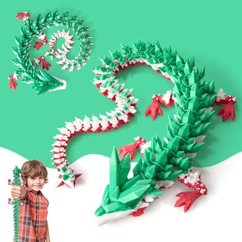 Large 3D Printed Dragon,24 Inch 3D Dragon Toys,Bigger Fidget Crystal Animals Toys, 3D Printed Articulated Animals for Home Office Car Desk Decor(Green White Red.24inch)