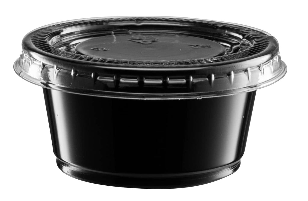 2 oz - Black Diposable Plastic Portion Cups With Lids, Small Mini 100 Sets
