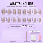 BTArtbox Press On Nails Short - Cat Eye French Tip Press On Nails Coffin, Light Weight & Fit Perfectly Nail Tips, Natural Fake Nail with Glue, Glue On Nails in 16 Sizes - 30 Nail Kit, Milky Way
