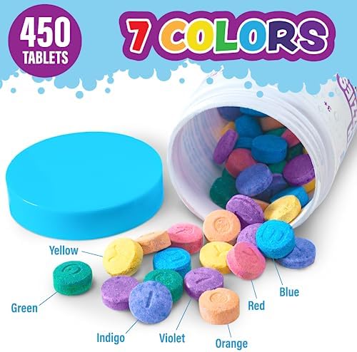 Tub Works® Fizzy Bath Color Tablets for Kids, 150 Count, 3 Pack | Nontoxic & Fragrance-Free | Color Bath Drops Create Fun Bath Colors | Water Tablets in 7 Colors for Variety | Bath Bombs for Kids Bath