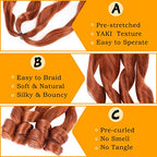 Ginger French Curl Braiding Hair Auburn Braiding Hair Pre Stretched Copper Red Braiding Hair for Boho Box Braids Bouncy Loose Wave Braiding Hair for Women (7 Packs, 350#)
