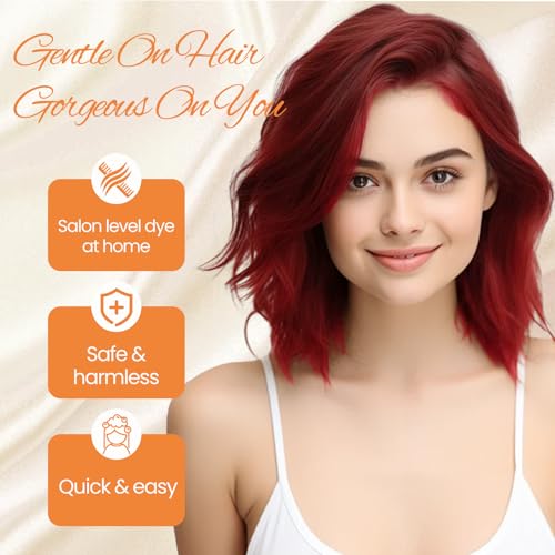 Hair Dye Shampoo 3-in-1 Champu Para Canas Mujer, Instant Wine Red Herbal Burgundy Hair Color Treated Shampoo, Long Lasting Easy to Use for Women Men, 500ml