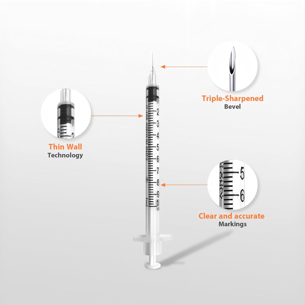 30 Pack U-100 1ml Syringes with Needle, 31G 5/16" 8mm 1cc Syringe