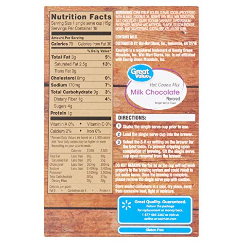 Great Value Milk Chocolate Hot Cocoa Mix Single Serve Cups, 18 Count