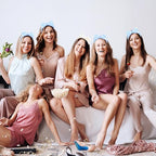 Semato Bachelorette Party Favor Set Bride Spa Headband Bride Headband and Bridesmaid Headband Skincare Headbands for Women Cute Bow Head Bands Party Supplies (1 bride+ 7 blue dot)