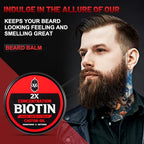 Beard Balm, 2X Concentration Biotin, with Castor Oil and Argan & Jojoba Oils, Promotes Beard Growth, Styles, Strengthens & Softens Beards & Mustaches, 2 Ounce,Unscented